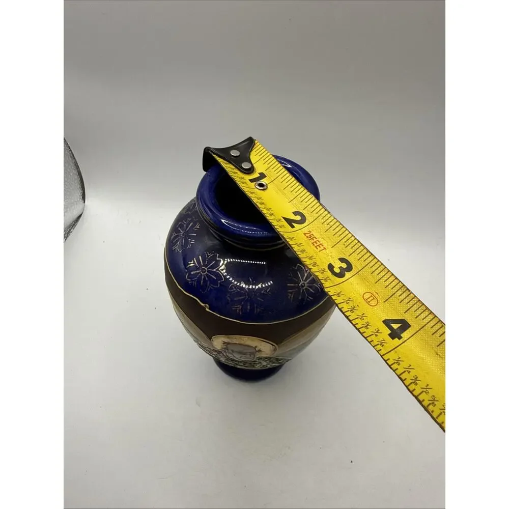 Vintage Japanese Satsuma Style 6” Cobalt Blue Hand Painted Moriage Vase *